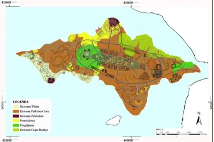 Gambar 1. Peta Kesesuaian RTRW dengan Rencana Pengembangan Kawasan Pulau Dompak (Sumber :  Bappeda Provinsi Kepulauan Riau dan Analisis Penulis, 2015) 