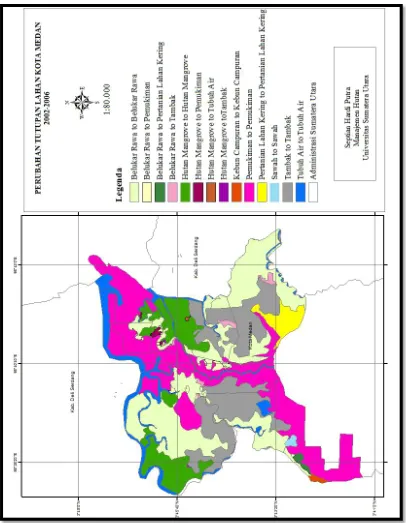 Gambar 6. Peta Perubahan Tutupan Lahan Pesisir Medan tahun 2002 ke 2006