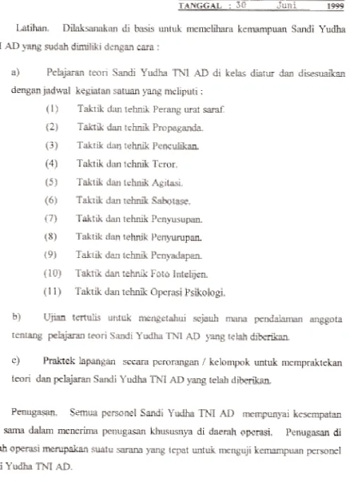 Figure 3.8 Contents of the Kopassus Group IV training manual
