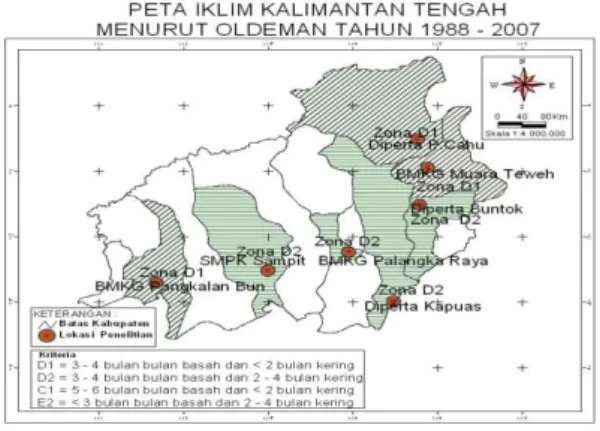 Gambar 23. Peta Iklim Kalimantan Tengah  Menurut OLDEMAN tahun 1988 - 2007 