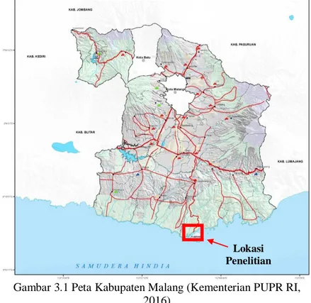 Gambar 3.1 Peta Kabupaten Malang (Kementerian PUPR RI,  2016) 