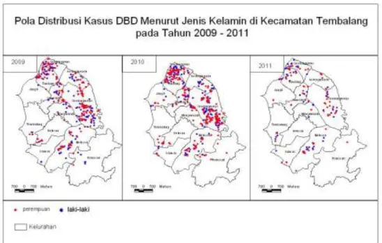 Gambar  1.  Pola  distribusi  kasus  DBD  menurut  jenis  kelamin  di  Kecamatan  Tembalang pada tahun 2009-2011 