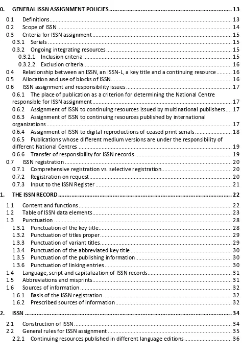 Table of ISSN data elements ..........................................................................................