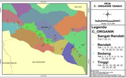 Gambar  1. Peta C-Organik  Tanah,  Kriteria  untuk  Kopi Arabika  dan   Robusta. 