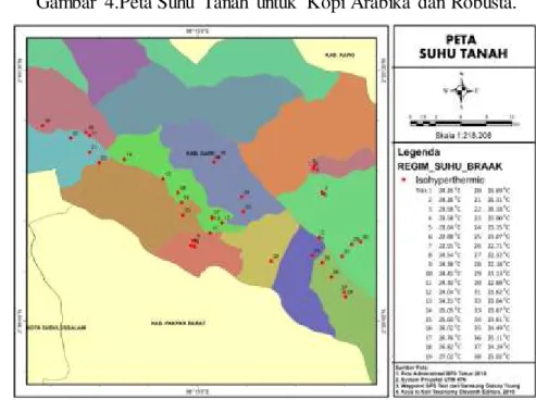 Gambar  4.Peta Suhu  Tanah  untuk  Kopi Arabika  dan Robusta. 