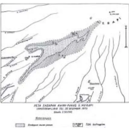 Gambar 14. Peta Endapan Awan PanasTahun 1973. Sumber: “Data Dasar GunungApi Indonesia”, Direktorat Vulkanologi,1979