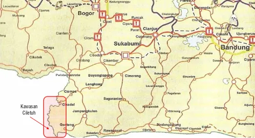Gambar 2. Peta jalur perjalanan dari Bandung hingga ke Teluk Ciletuh