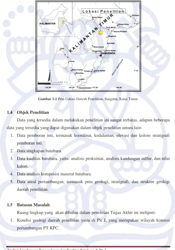 Gambar 1.1 Peta Lokasi Daerah Penelitian, Sangatta, Kutai Timur. 