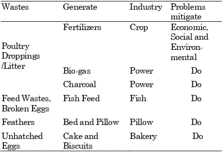 Table 1. Possible by-products from poultry wastes; Source:  Interview 