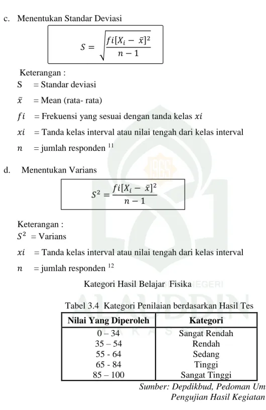 Tabel 3.4  Kategori Penilaian berdasarkan Hasil Tes  Nilai Yang Diperoleh   Kategori  