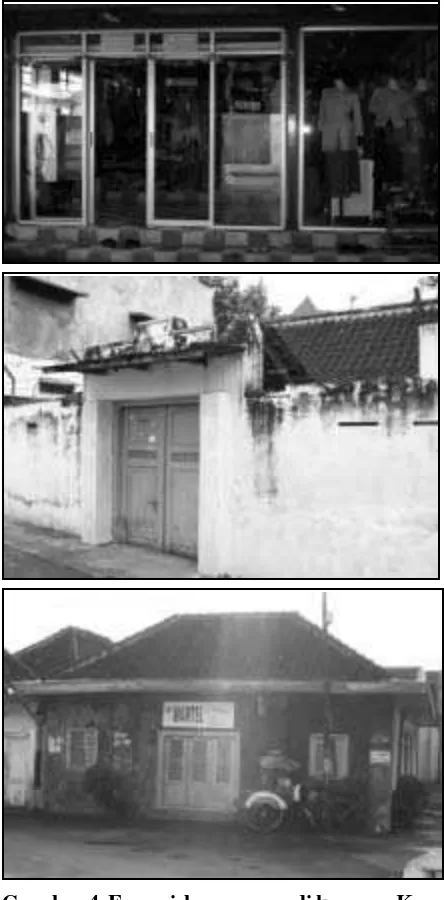 Gambar 4. Fungsi bangunan di kawasan Kam-pung Laweyan, berturut-turut (searah jarum jam) rumah tinggal, rumah tinggal dan usaha batik, rumah tinggal dan usaha non batik, dan gudang 