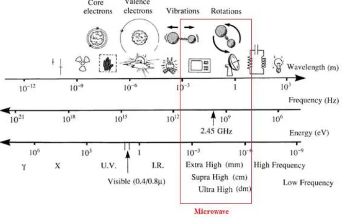 Gambar 1 Konversi energi selama pemanasan microwave oleh komponen medan E [6]. 