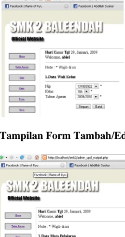 Gambar 4.34 Tampilan Form Tambah/Edit Mata Pelajaran 