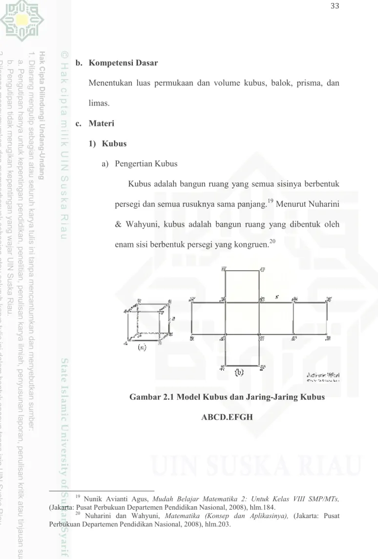 Gambar 2.1 Model Kubus dan Jaring-Jaring Kubus  ABCD.EFGH 
