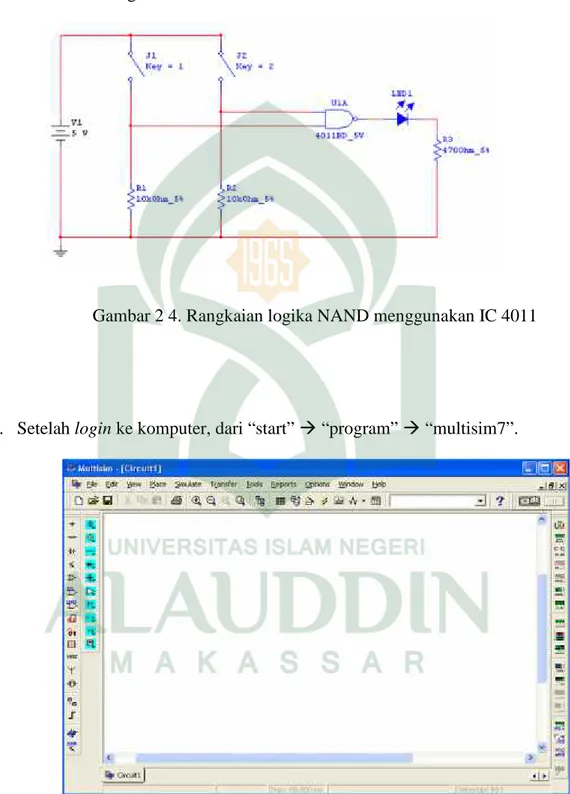 Gambar 2 4. Rangkaian logika NAND menggunakan IC 4011