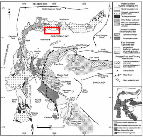 Gambar  2.1  Peta  Geologi  Sulawesi  (Hall  and  Wilson,  2000).  Kotak  merah 