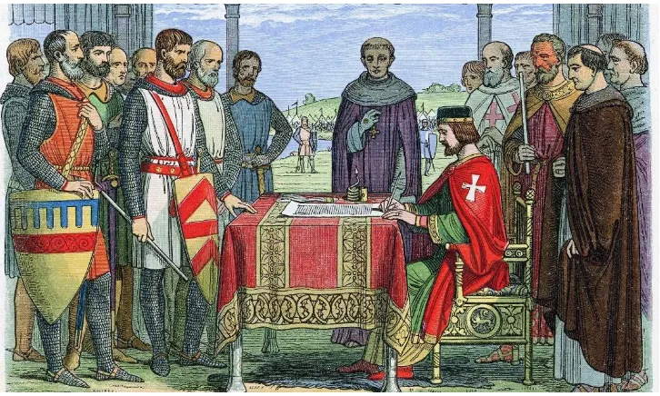 Gambar IV.3 Raja Raja John di Inggris menandatangani Magna Charta. Apa tujuannya? Sumber: https://static.guim.co.uk/  