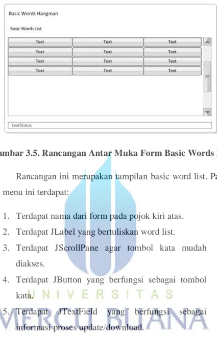 Gambar 3.5. Rancangan Antar Muka Form Basic Words List 