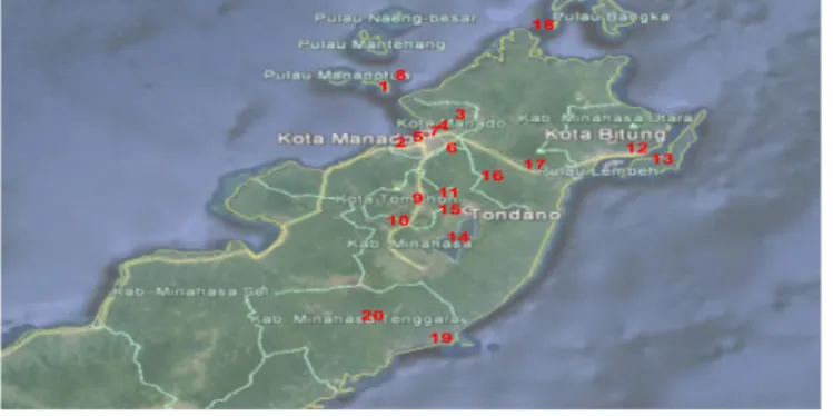 Gambar 1.Lokasi 20 Obyek Wisata Sulawesi Utara
