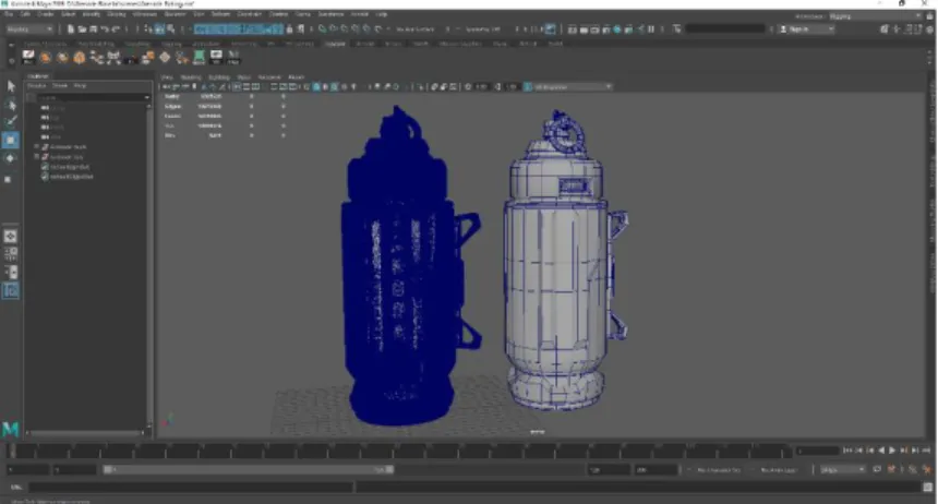 Gambar 3.10. Perbandingan Antara High Poly dengan Low Poly  (Dokumentasi Pribadi) 