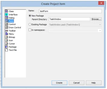 Gambar 5.1-3  A: "Controls"; B: "Layout"; C:"Form"; D: "Properties" 