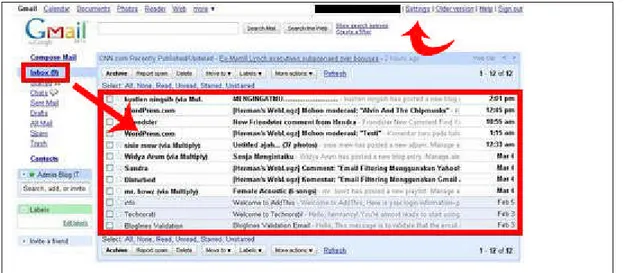 Gambar 1 Tampilan Inbox Gmail - Tanpa Email Filtering