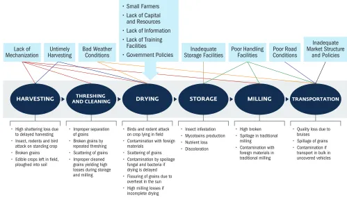 FIGURE 2  Factors potentially resulting in Post-Harvest Losses in grain supply chains in developing countriesSource: Kumar, Deepak and Prasanta Kalita