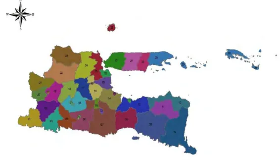 Gambar 3.2 Peta Administrasi Provinsi Jawa Timur 