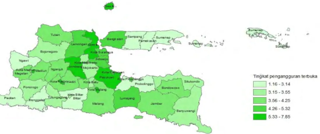 Gambar 4.1 Sebaran Tingkat Pengguran Terbuka (TPT) Jawa Timur 