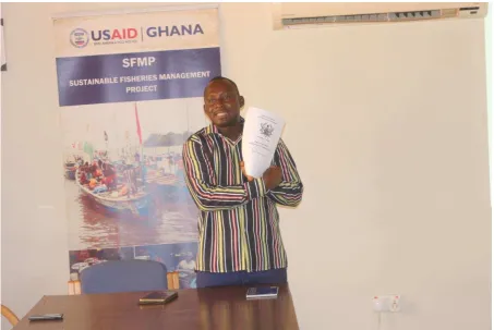 Figure 3 Mr. Kyei Kwadwo Yamoah making the presentation on the National Fisheries Management Plan (NFMP) 