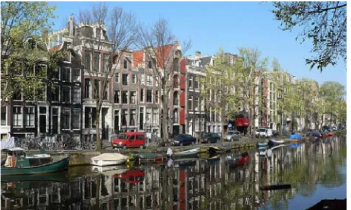 Gambar 9 Gedung-gedung di kota Amsterdam, Belanda, dengan fasade yang sempit  (Sumber: Clenet, 2006) 