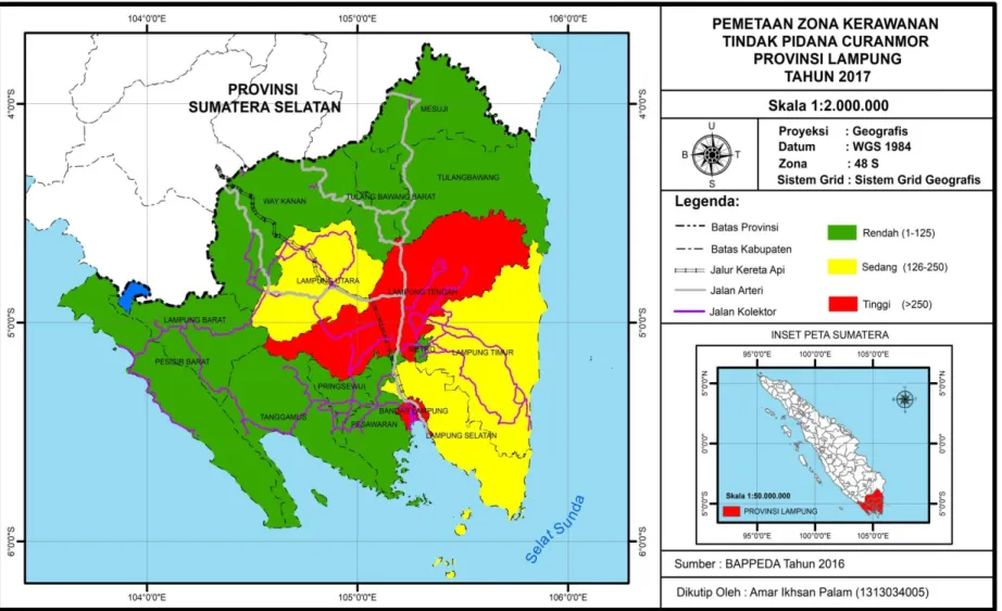 Gambar 1. Peta Zona Kerawanan Tindak Pidana Curanmor Provinsi Lampung 