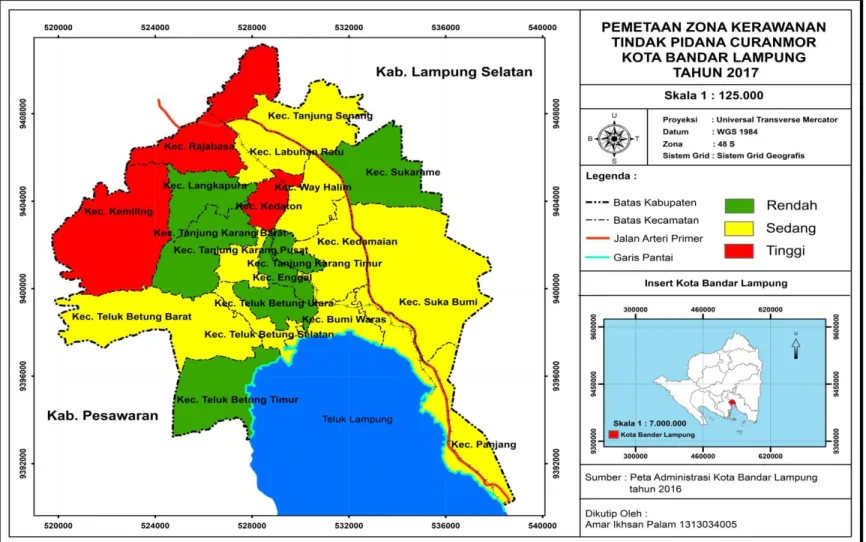 Gambar 2. Peta Zona Kerawanan Tindak Pidana Curanmor Kota Bandar Lampung 