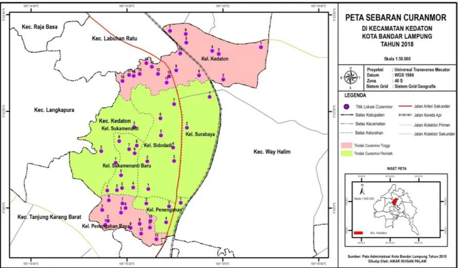 Gambar 3. Peta Zona Kerawanan Tindak Pidana Curanmor Kecamatan Kedaton 