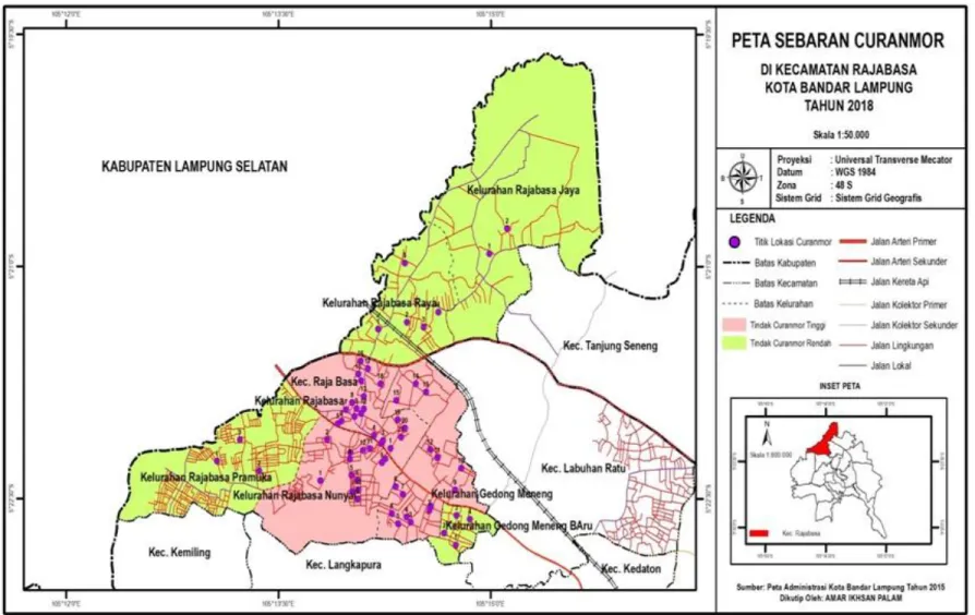 Gambar 4. Peta Zona Kerawanan Tindak Pidana Curanmor Kecamatan Rajabasa 