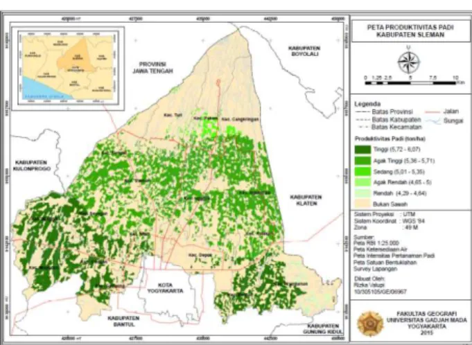 Gambar 4. Peta Persebaran Produktivitas Padi  Kabupaten Sleman  
