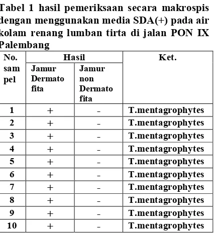Tabel 1 hasil pemeriksaan secara makrospis