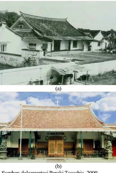 Gambar 3. a) Bentuk bangunan rumah tinggal, b) Bentuk bangunan gereja 