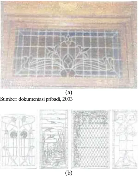 Gambar 9. (a) Bentuk jendela pada Hotel Niagara dan (b) tipe Jendela Gaya Romaneska  