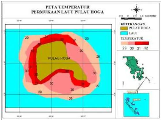 Gambar 2. Peta sebaran suhu permukaan air laut di Pulau Hoga 