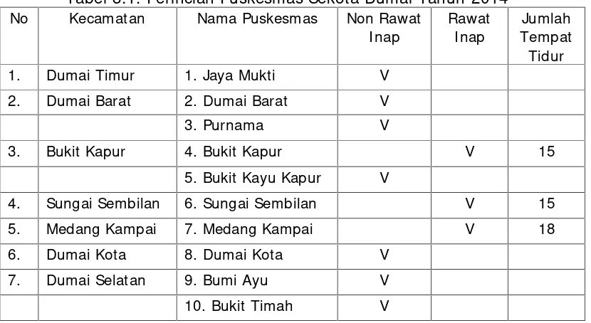 Tabel 3.1. Perincian Puskesmas Sekota Dumai Tahun 2014