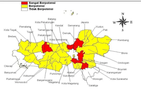 Gambar 3. Peta Potensi Penyerapan Tenaga Kerja Di Provinsi Jawa Tengah   Tahun 2005-2009 