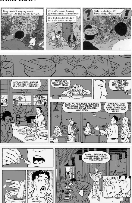 Gambar 1 Keterhubungan: narasi tentang sambal, pada komik Tintin dan Rampokan. Sumber: Herge
