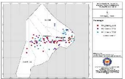 Gambar 1. Peta Pola Spasial Distribusi Kejadian TBParu BTA Positif di Wilayah Kerja Puskesmas PuuwatuTahun 2013-2015