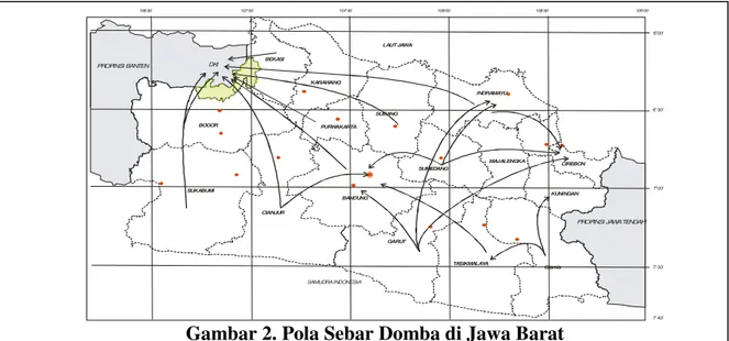 Gambar 2. Pola Sebar Domba di Jawa Barat (Dinas Peternakan Jawa Barat, 2015)