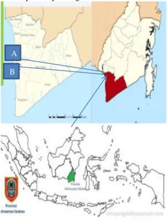 Gambar 1. Lokasi penelitian di Desa Kuala Tambangan  dan Desa Pagatan Besar, Kabupaten Tanah Laut