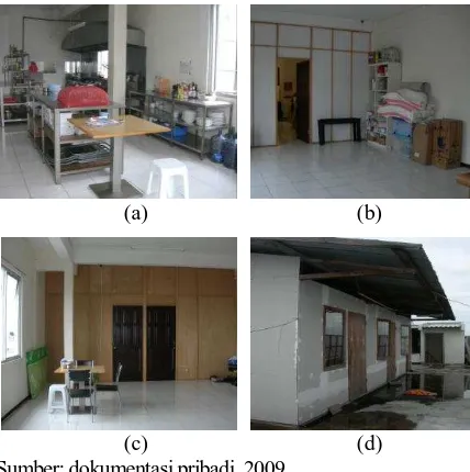 Gambar 7. (a) Facade ruko Banana King (b) Atap yang dibatasi papan reklame (c) Suasana pada lantai 1 (d) Papan reklame yang menutupi lantai 2