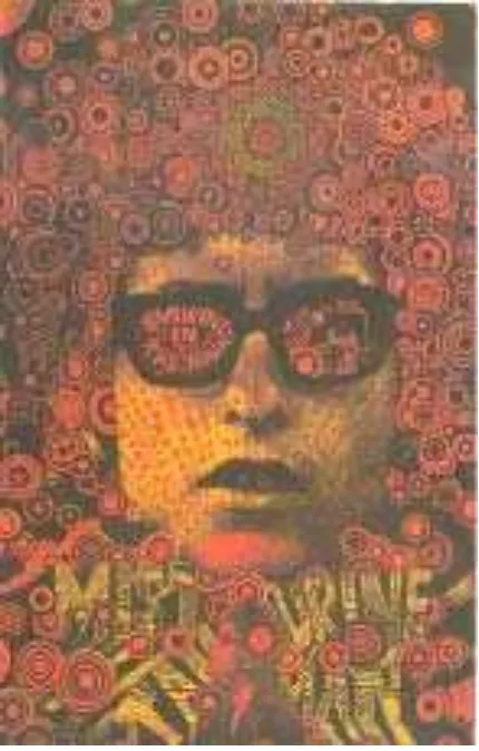 Gambar 7. Sampul lain dari majalah Oz karya Martin Sharp, yang berjudul “Mr. Tambourine Man” (1967), dibuat berdasarkan lirik lagu Bob Dylan dan banyak memperlihatkan pengaruh gaya psikedelik  