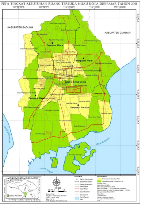 Gambar 7 Peta Tingkat Kebutuhan Ruang Terbuka Hijau Kota Denpasar 