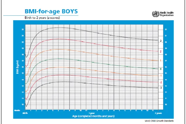 Gambar 2.5 Kurva pertumbuhan WHO berdasarkan indeks massa tubuh terhadap terhadap umur  anak perempuan (IDAI, 2015).